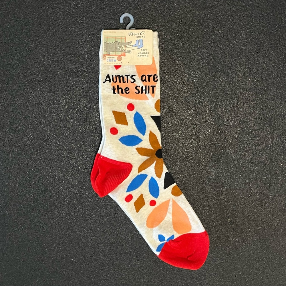 Aunts Are The Sh*t Novelty Socks - Grey Blue Red Brown Floral Pattern